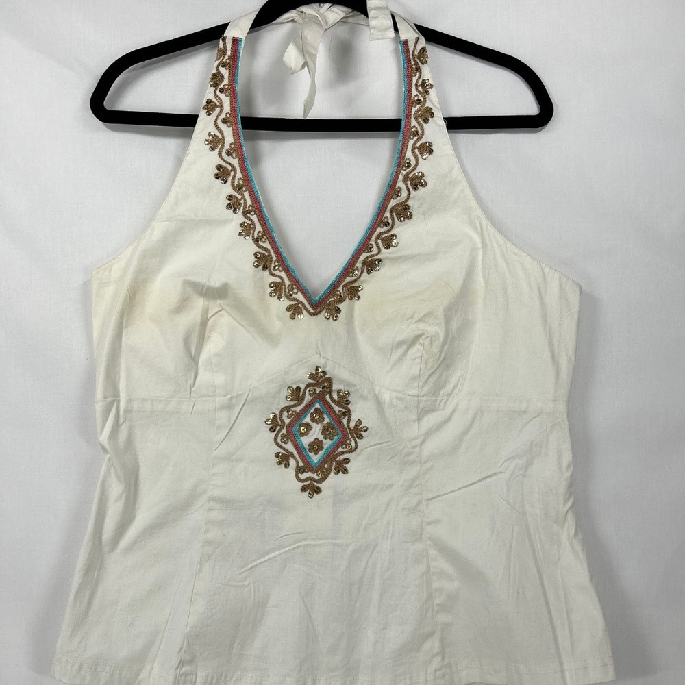 NWT Vintage Nostalgia Embroidered Halter Top – Y2K Sequin Boho Tank XL